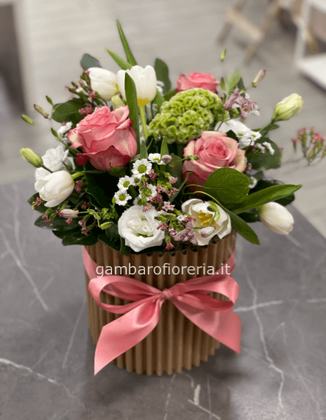 floral box fiori  bianchi e rosa 